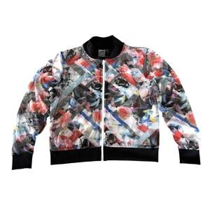 Lucky In Love Mesh Sheer Bomber Jacket Womens Size S Floral Tennis Golf Full Zip